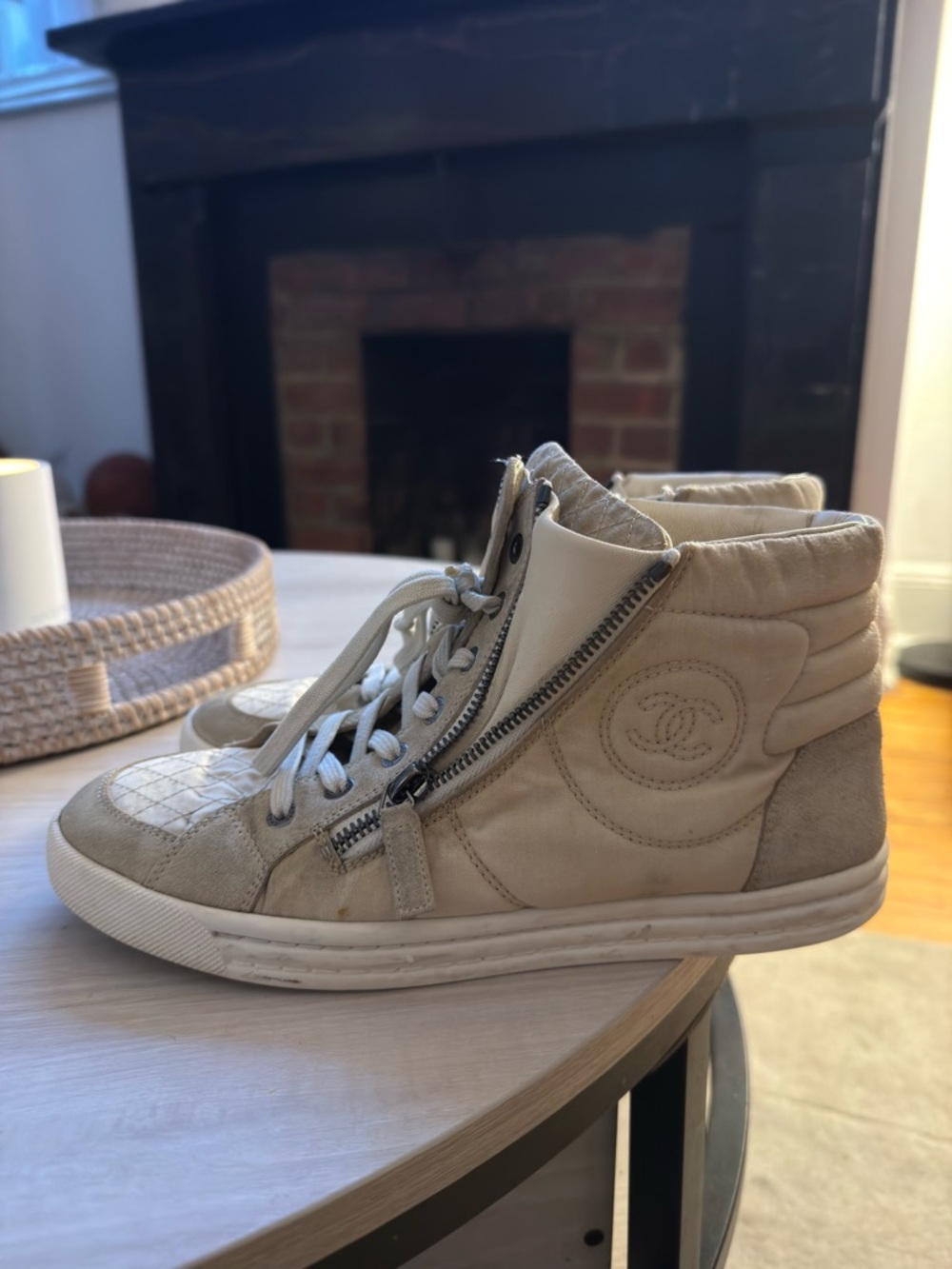 Chanel Fabric and Suede CC Side Zip High Top Sneakers🤩 - Picture 2 of 8